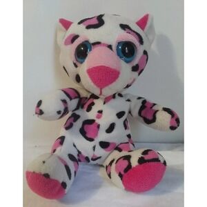 Plush Leopard Cheetah Stuffed Pink Black Spots Big Blue Eyes 6" Valentine Goffa